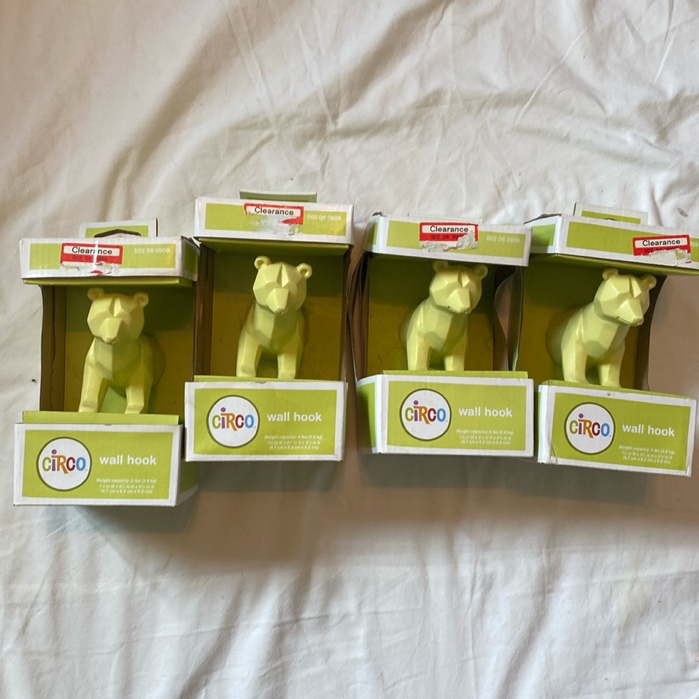 NWT Circo lime green bear wall hooks.  Set of 4